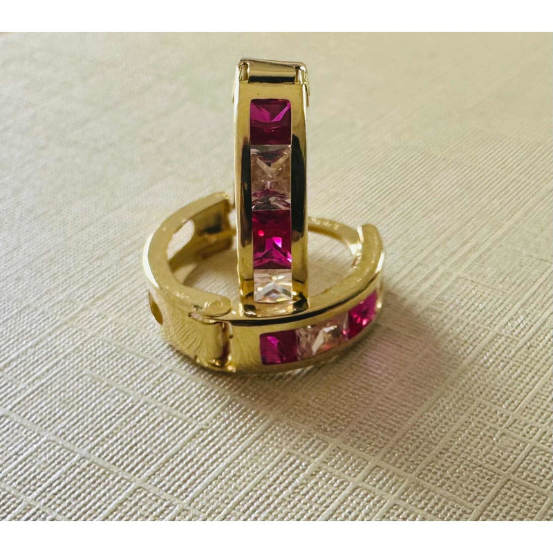 Huggies Circonias Bicolor Oro 10 K + Obsequio + Envío