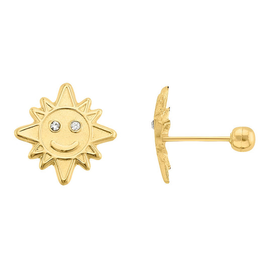 Broqueles Sol Con Circonias Broche Grande Oro De 10 K