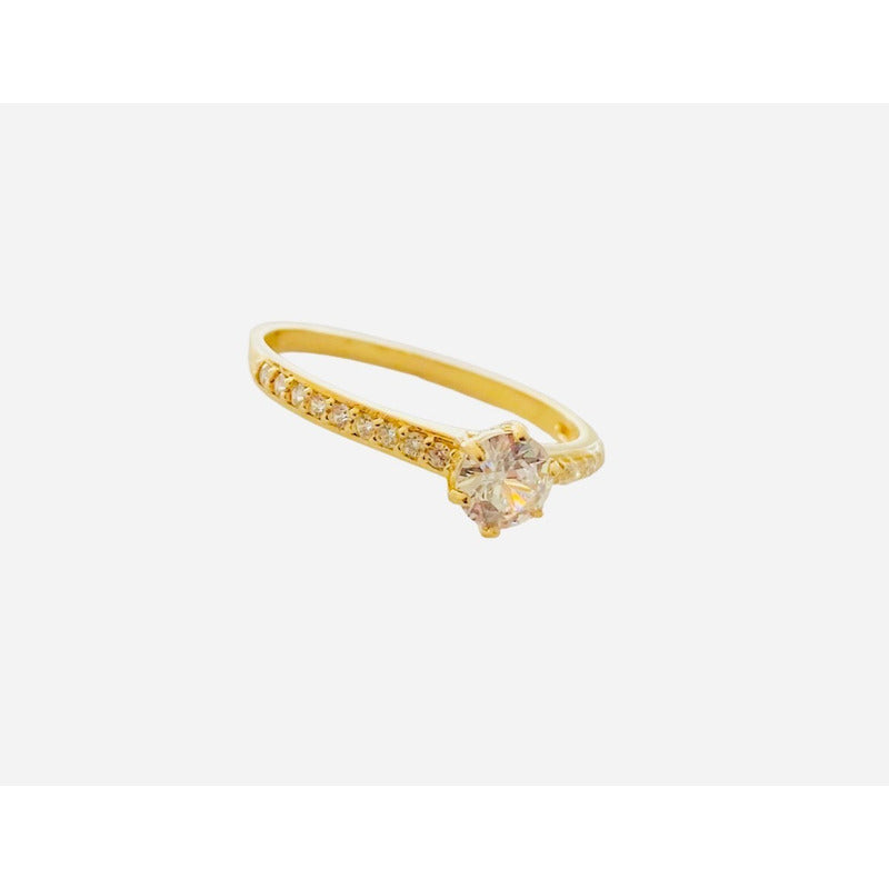 Hermoso Anillo Solitario Con Circonias En Oro De 10 Kilates