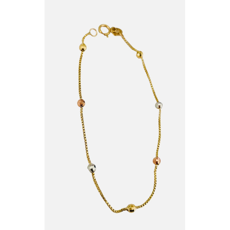 Esclava Dama Tejido Cubo  Bolitas 18 Cm Oro 10 K + Obsequio