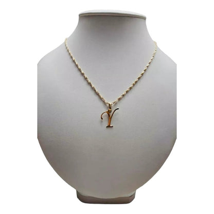 Juego Collar Letra Y Lisa + Aretes Bola 10 K. + Regalo