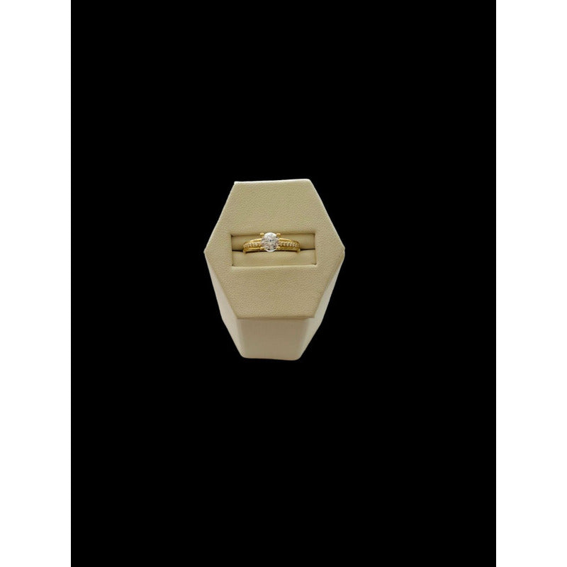 Anillo Solitario Lineas Circonias Oro 10 K + Obsequio