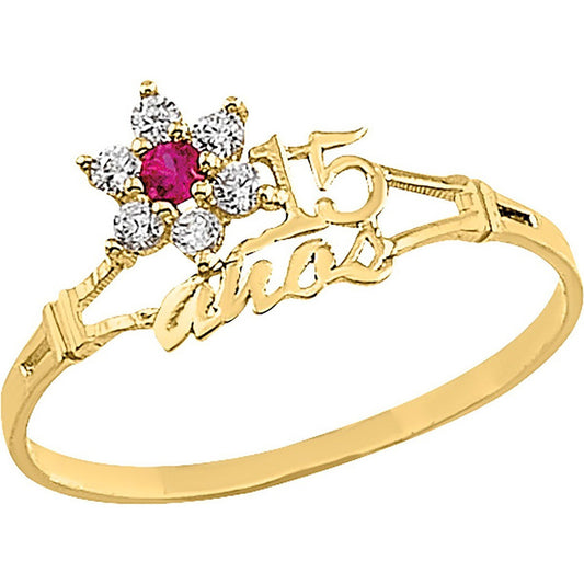 Kit Anillo Xv Años Aretes Rubi Oro 10 K + + Color Dorado Talla 7
