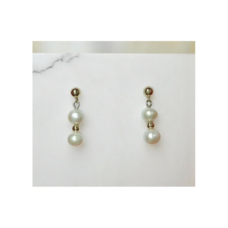 Aretes Perla Potato 6.5 Mm Con Bola 1x1 14 K + Obsequio