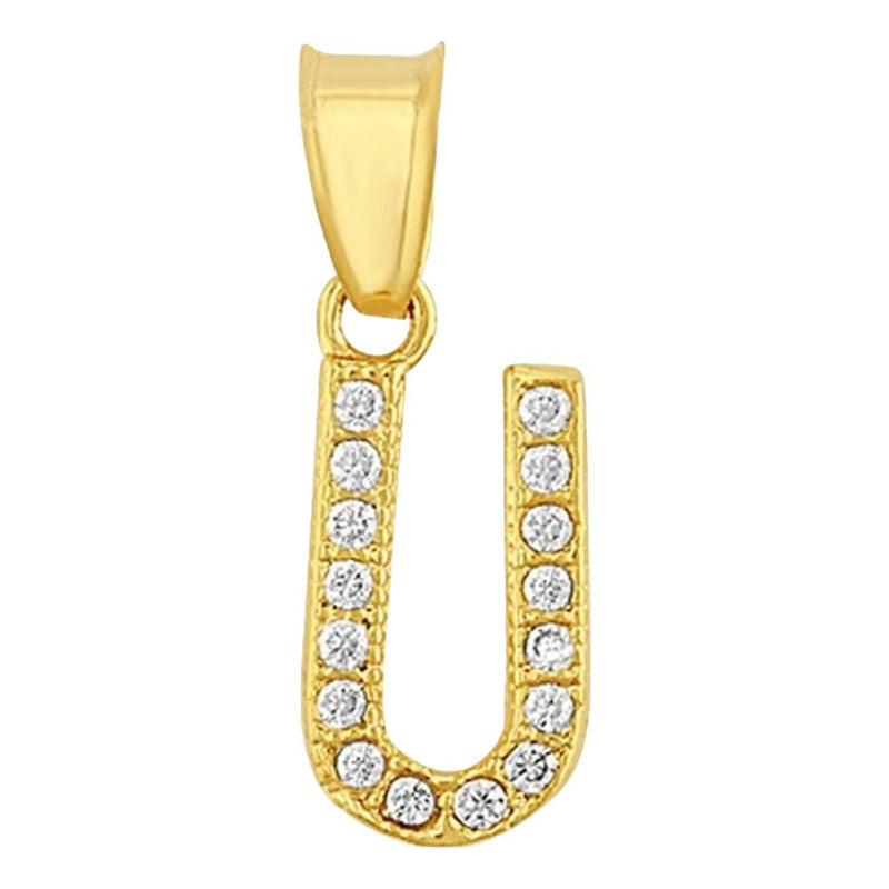 Juego Collar Letra U + Aretes Zirconias Oro 10 K. + Regalo