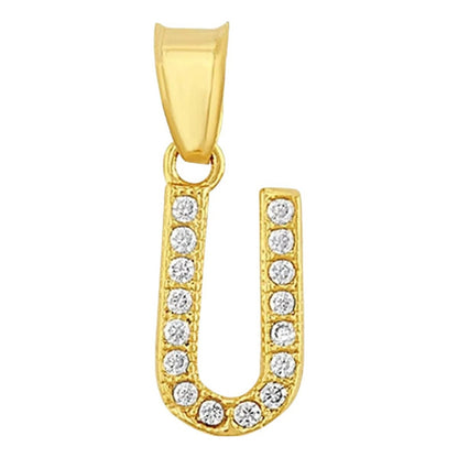 Juego Collar Letra U + Aretes Zirconias Oro 10 K. + Regalo