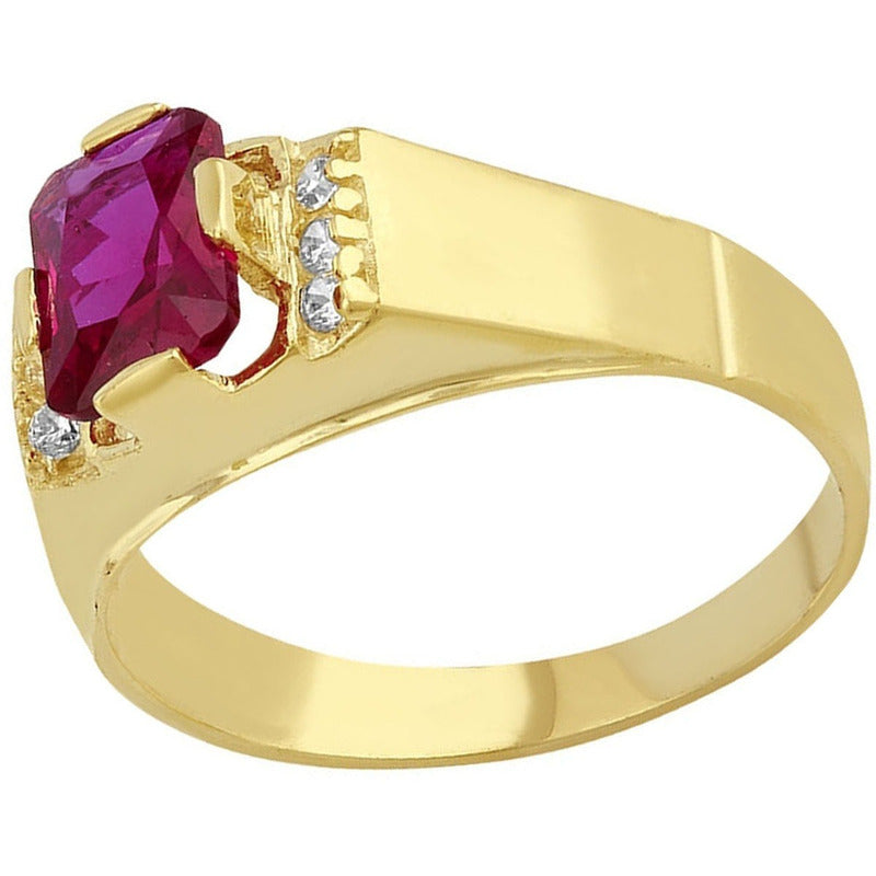 Anillo Caballero Recto Rubí En Oro De 10 K + Obsequio