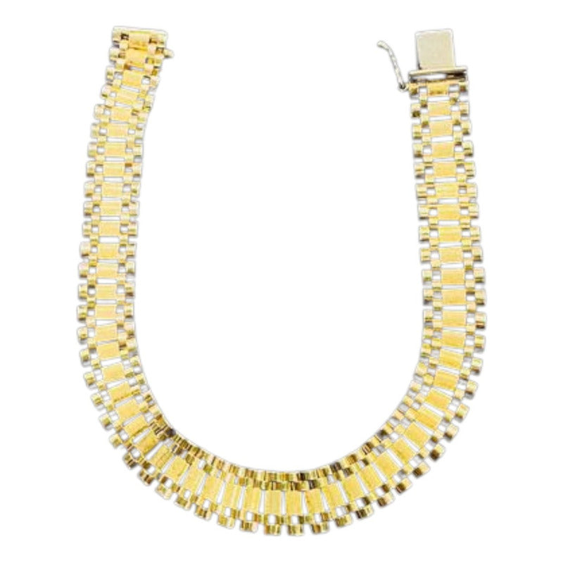 Pulsera Tejido Hueco 1 Cm Por 21 Cm Corona Oro 10 Kilates