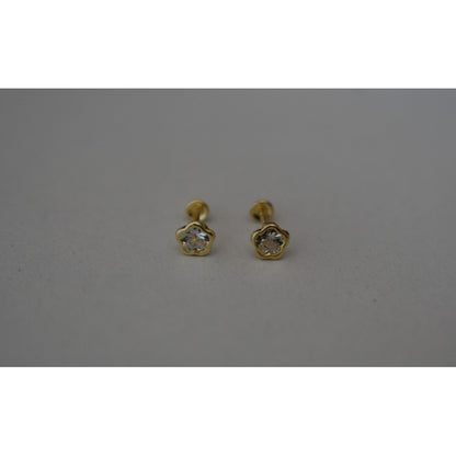 Broqueles Flor Circonia  Para Bebé 4 Mm Oro De 10 K + Obsequ