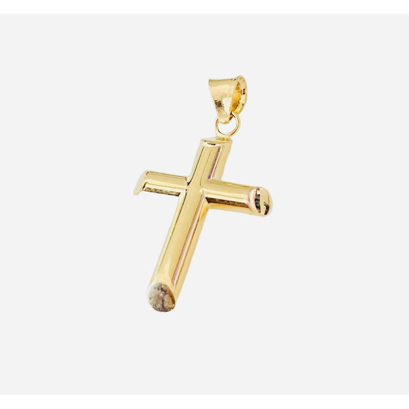 Kit Cadena Con  Cruz Lisa Tubular En Oro De 10k + Obsequio