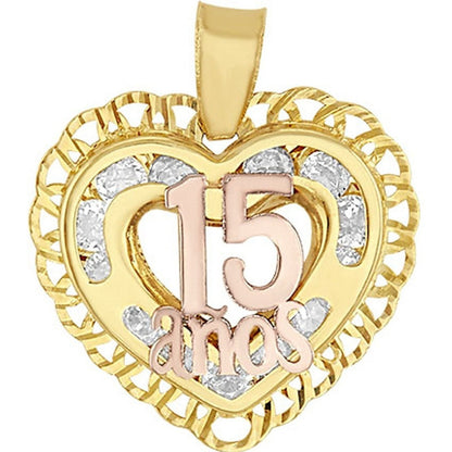 Kit Cadena Con Dije Corazón Xv Años Rosa Oro 10 K + Obsequio