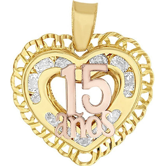 Kit Cadena Con Dije Corazón Xv Años Rosa Oro 10 K + Obsequio