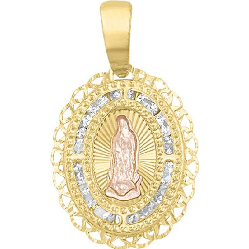 Collar Virgen Guadalupe Zirconia En 3 Oros De 10 K + Obsequi