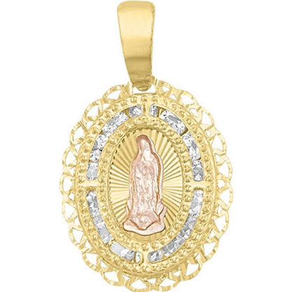 Collar Virgen Guadalupe Zirconia En 3 Oros De 10 K + Obsequi