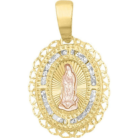 Collar Virgen Guadalupe Zirconia En 3 Oros De 10 K + Obsequi