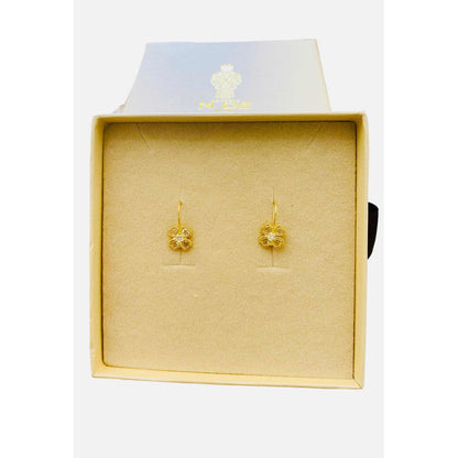 Arete Trebol Con Zirconias En Oro De 10 K + Obsequio + Envio