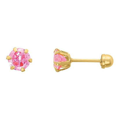 Broqueles Circonia Rosa 4 Mm Oro De 10 K + Obsequio
