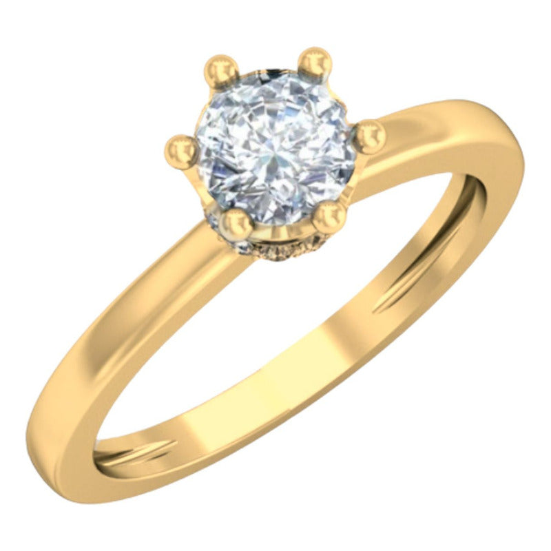 Elegante Anillo Solitario Corona Corazones Oro 14 Kilates