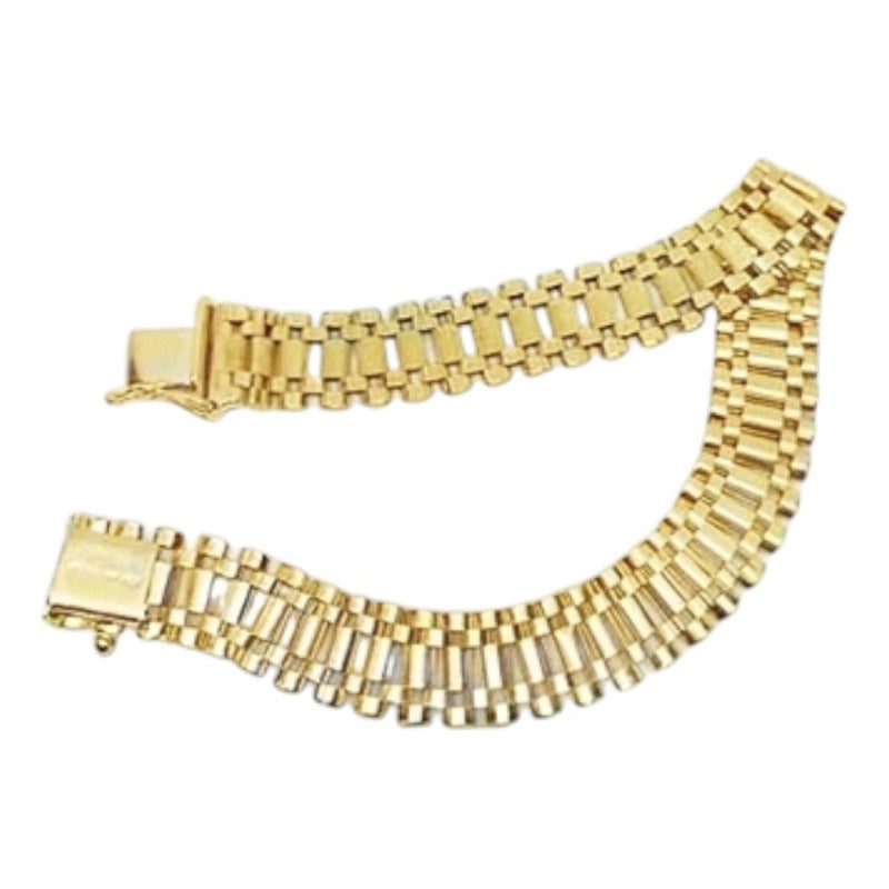 Pulsera Tejido Hueco 1 Cm Por 21 Cm Corona Oro 10 Kilates