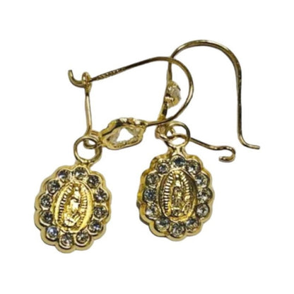 Aretes Virgen Guadalupe Circonias En Oro 10 K + Obsequio