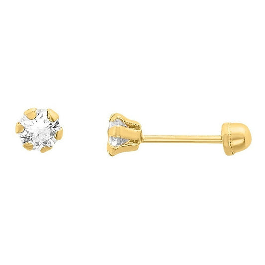Broqueles Circonia Blancos Para Bebé 3 Mm Oro De 14 K