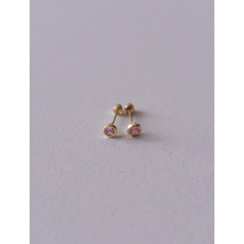 Broqueles Bisel Rosa Para Bebé 3 Mm Oro De 10 K + Obsequio