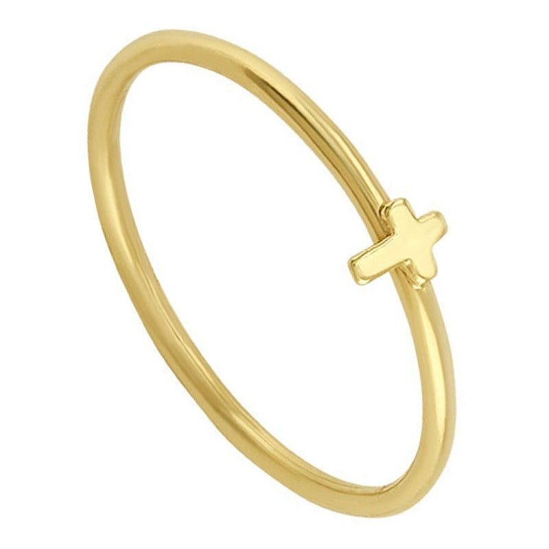 Anillo Mini Cruz En Oro De 10 K + Obsequio + Envio