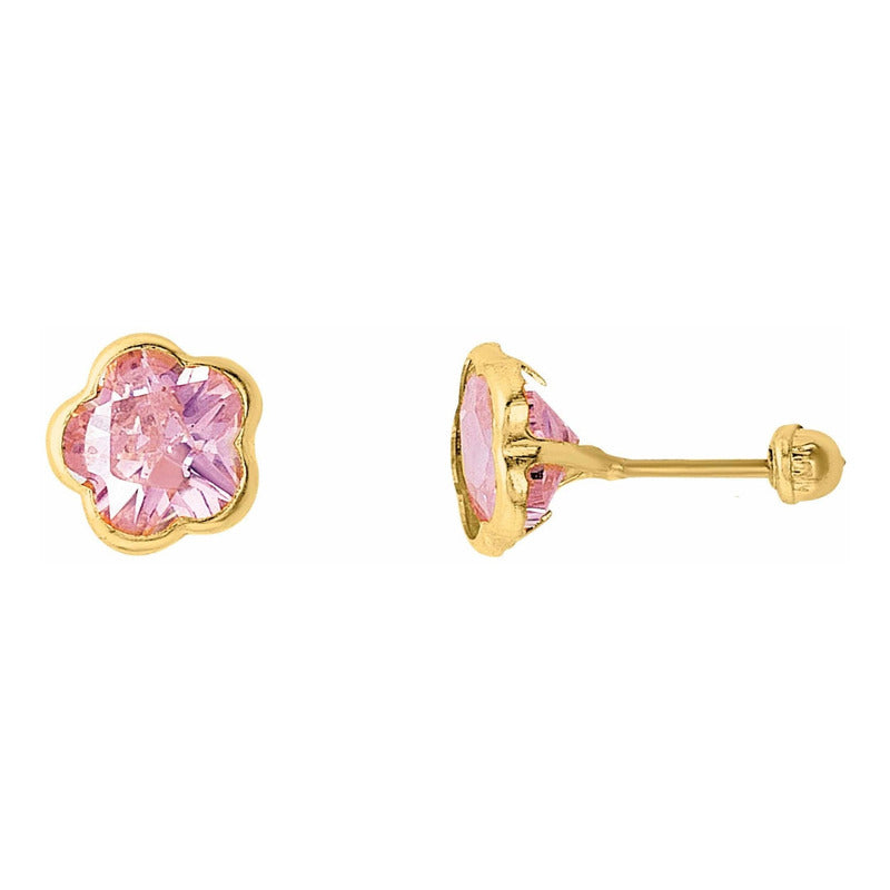 Broqueles Flor Zirconias Rosasoro 10 Kilates + Obsequio