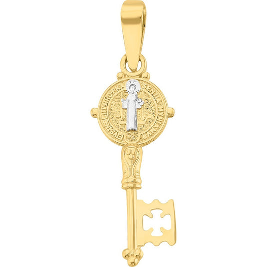 Dije Llave San Benito Doble Vista Oro 14 K + Obsequio