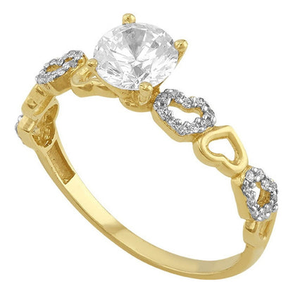 Anillo Solitario Con Corazones De Zirconia En Oro De 10 K