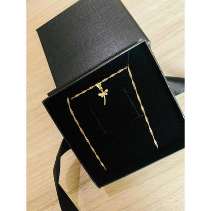 Kit Cadena Con Dije Mini  Libelula Oro 10 K  + Obsequio
