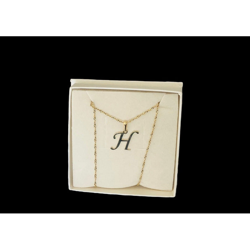 Juego Inicial Letra H Con Cadena 50 Cm Oro 14 K + Obsequio