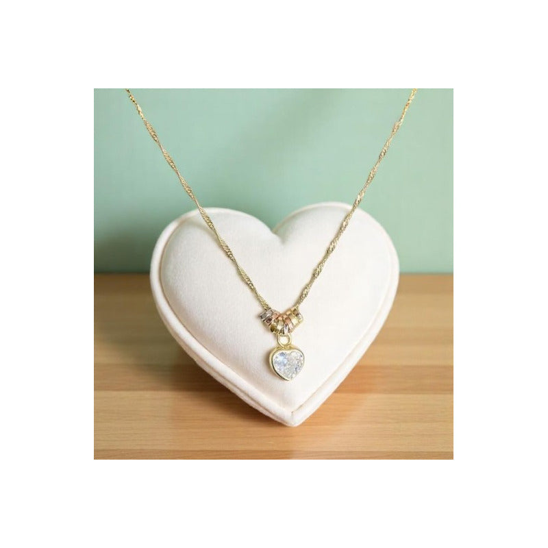 Kit Suerte Corazón Blanco 7 Mm En Oro De 10 K + Color Dorado