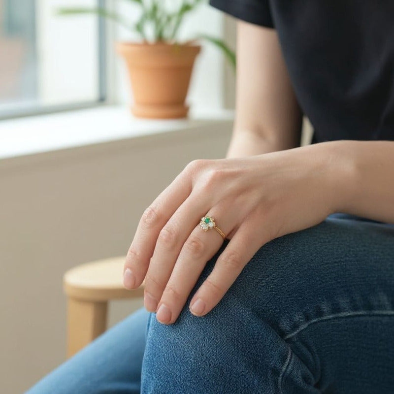 Anillo Rosetita Verde Oro 10k + Regalo