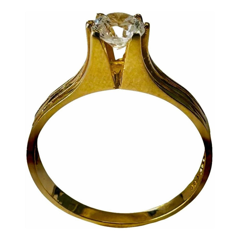 Anillo Compromiso Líneas Circonias Oro 14 K + Obsequio