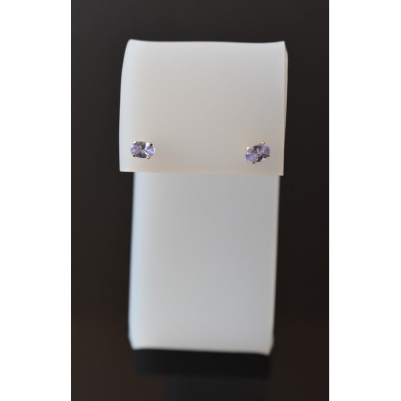 Broqueles Ovalados Amatista 6x4 Oro De 10 K