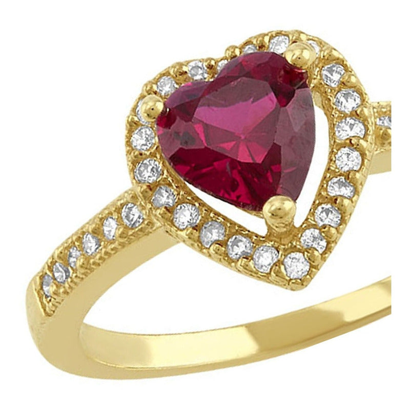 Anillo Solitario Corazón Rojo En Oro De 10 K + Obsequio