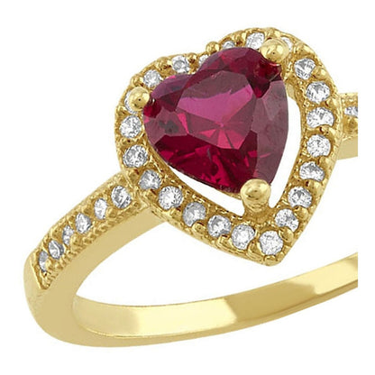 Anillo Solitario Corazón Rojo En Oro De 10 K + Obsequio