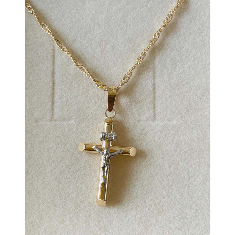 Dije Cruz Tubo Grueso Cristo Blanco Oro 14k + Obsequio