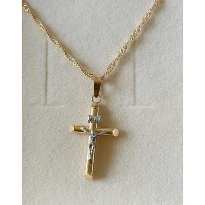 Kit Cadena Con Dije Cruz Tubo Cristo Oro 14k + Obsequio