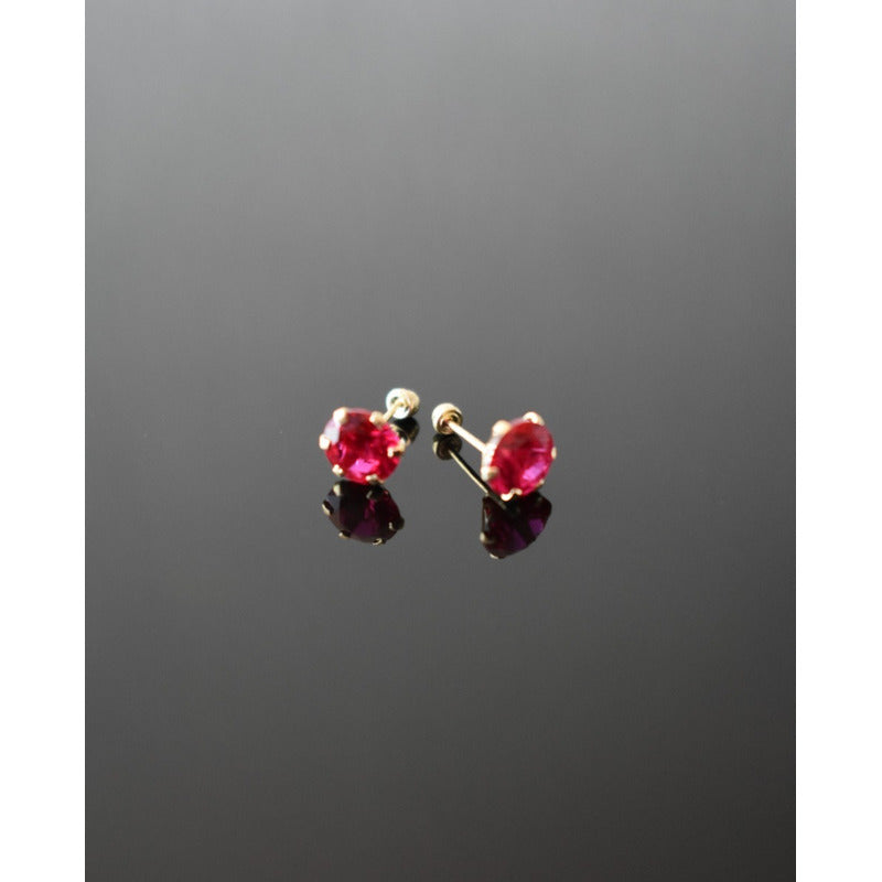 Broqueles Rectos Rubí Oro De 10 K