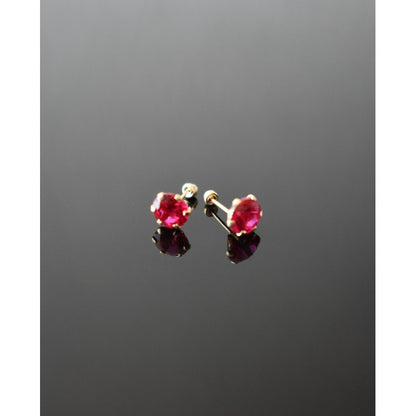 Broqueles Rectos Rubí Oro De 10 K