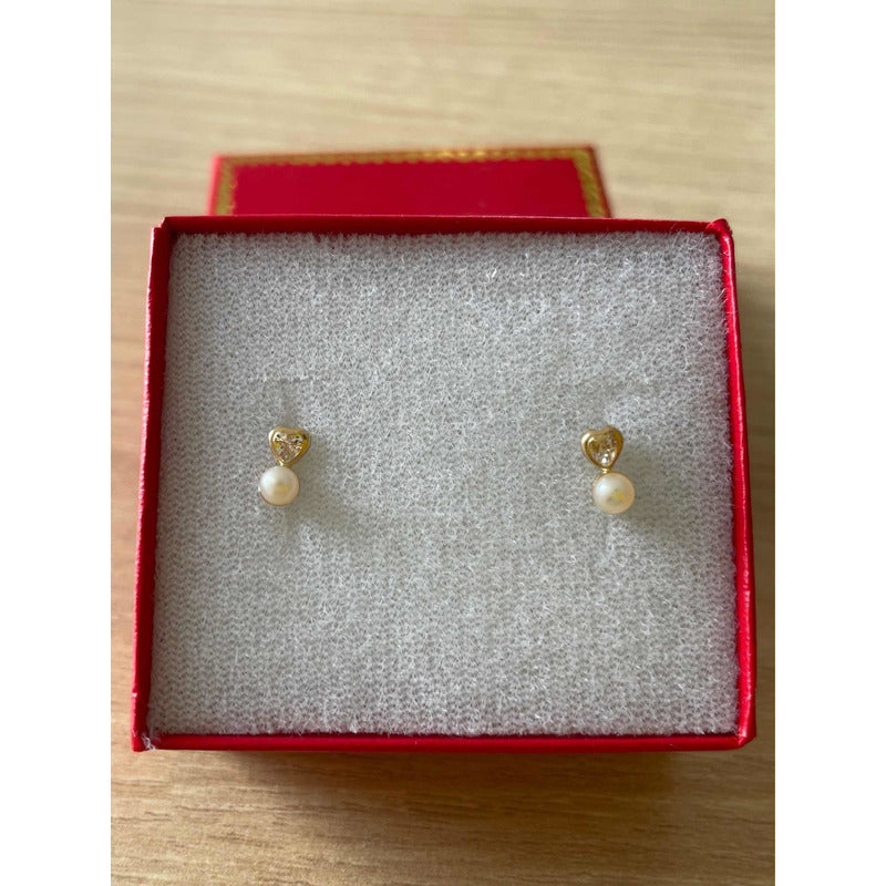 Broquel Corazón 3 Mm Perla En Oro De 10 K + Obsequio + Envío