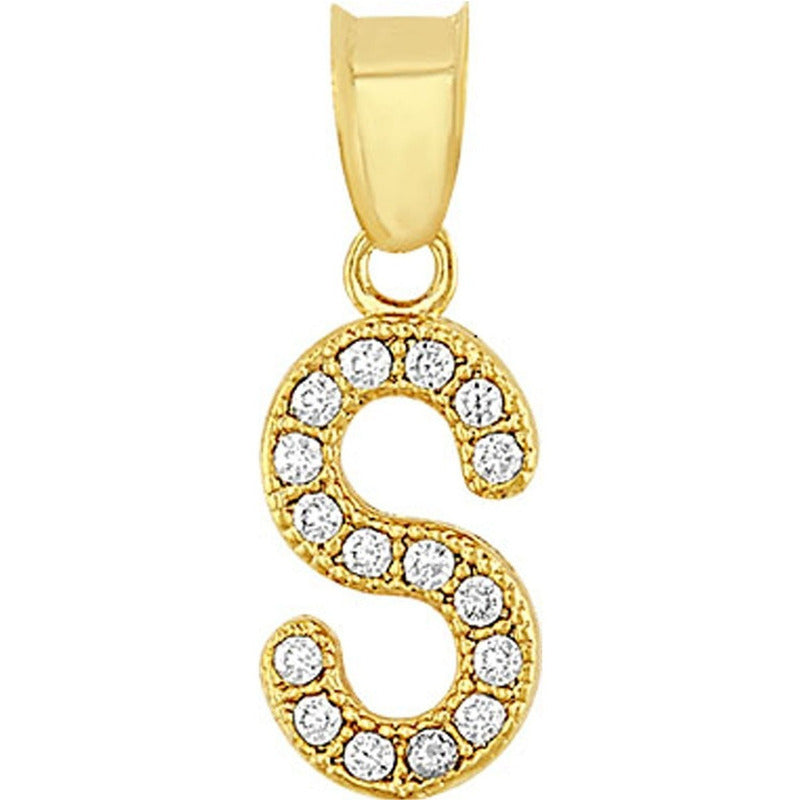 Dije Inicial S Con Zirconias En Oro De 10 K + Obsequio