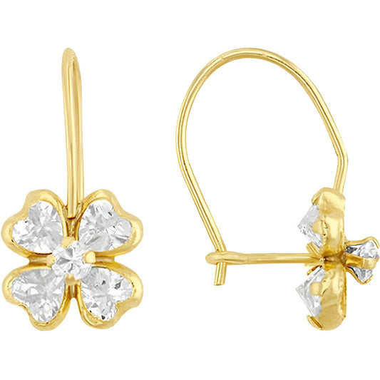 Arete Trebol Con Zirconias En Oro De 10 K + +