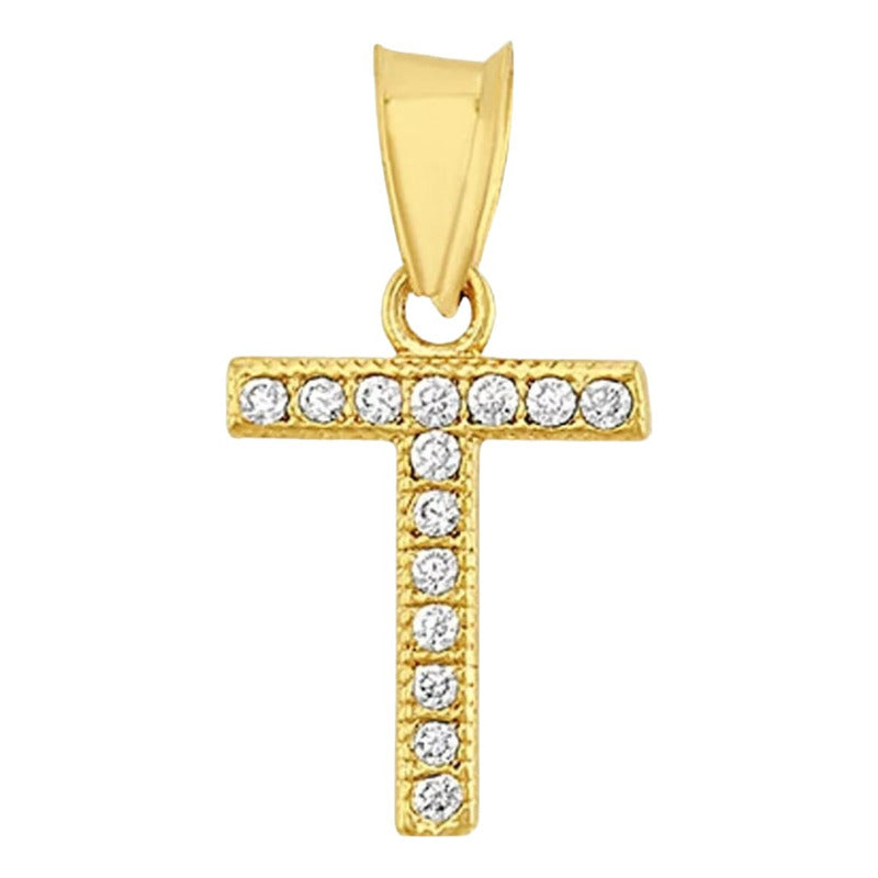 Juego Collar Letra T + Aretes Zirconias Oro 10 K. + Regalo