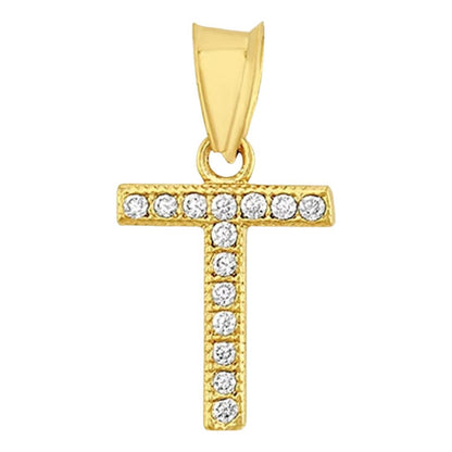 Juego Collar Letra T + Aretes Zirconias Oro 10 K. + Regalo