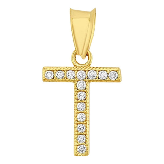 Juego Collar Letra T + Aretes Zirconias Oro 10 K. + Regalo