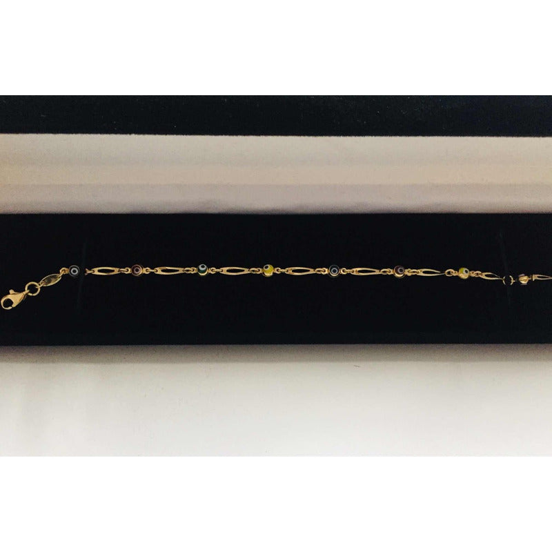 Pulsera De Ojos Turcos Oro 14 K + Obsequio