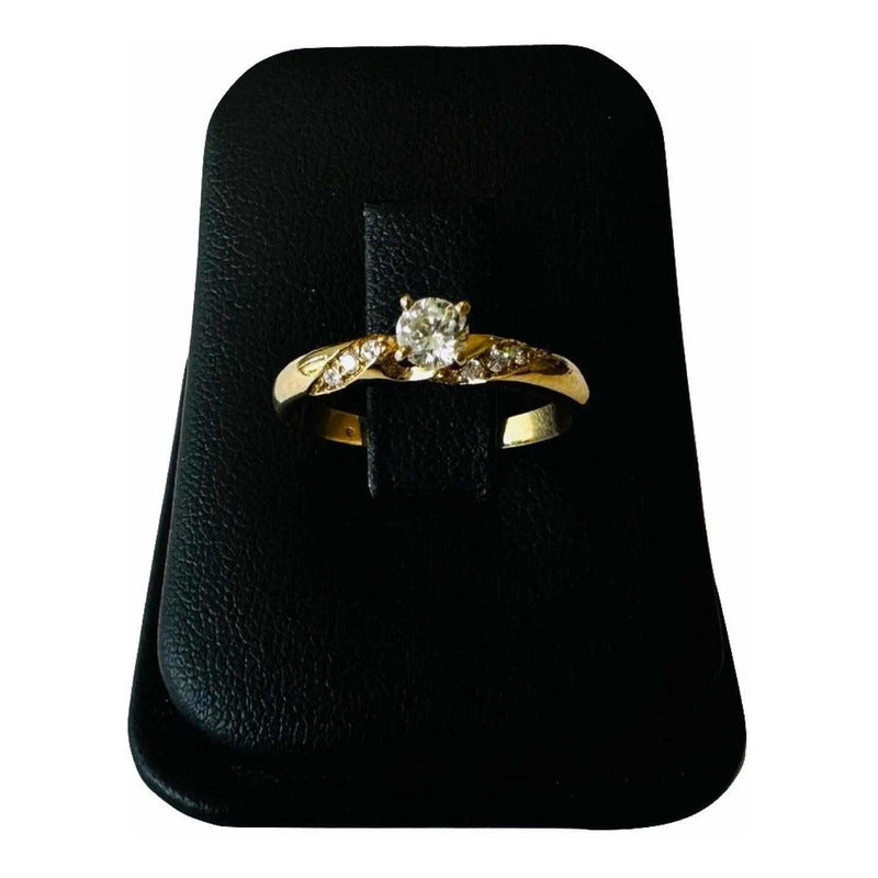 Anillo Compromiso Oro 14 K Diamantes Naturales .24 Ct/ .08ct